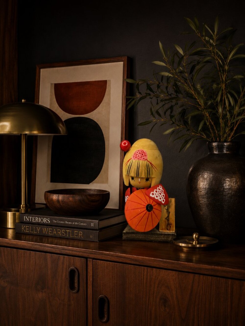 Vintage Creative Sosaku Kokeshi Doll Japanese Hand Carved Wooden Parasol
